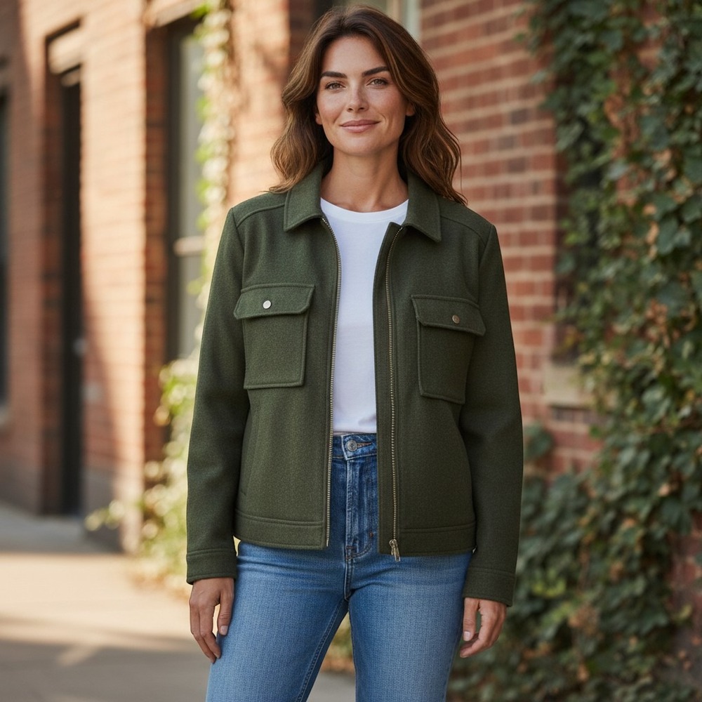 Banana Republic Olive Green Full Zip Utility Jacket Flap Pockets Womens XL